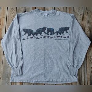vintage Great Smoky Mountains bear prints long sleeve shirt  men's size Medium